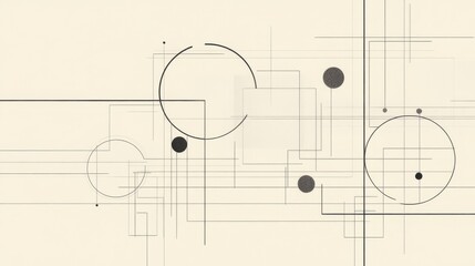 Abstract geometric design featuring circles and squares in a minimalist style on a beige background