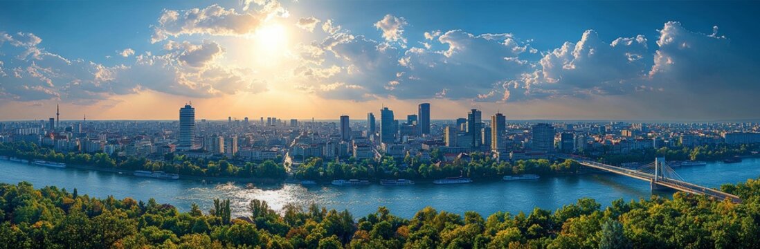 An aerial view showcasing Novi Sad beside the Danube River in Serbia