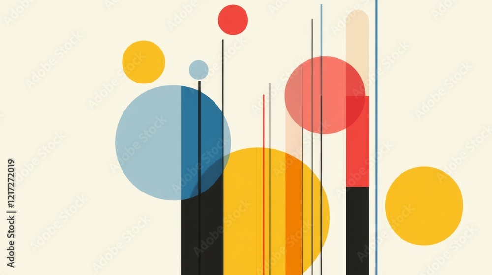 Aufkleber abstract geometric design featuring colorful circles and lines on a soft background