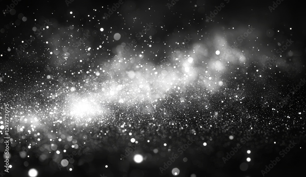 Poster ember-like perfectly white particles. light with a textured fog