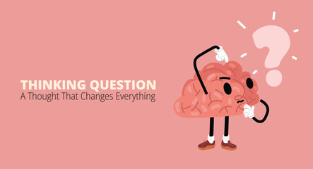 Vector illustration of a brain scratching its head, deep in thought, with a question mark nearby