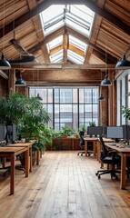 Fototapeta premium An eco friendly office space with natural tree
