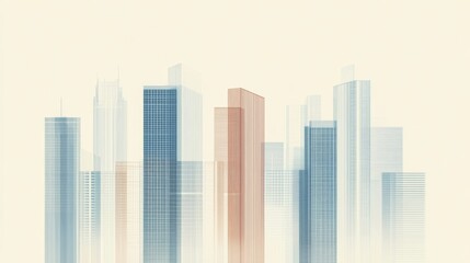 Fototapeta premium Abstract representation of urban skyline with layered buildings and soft colors, evoking tranquility