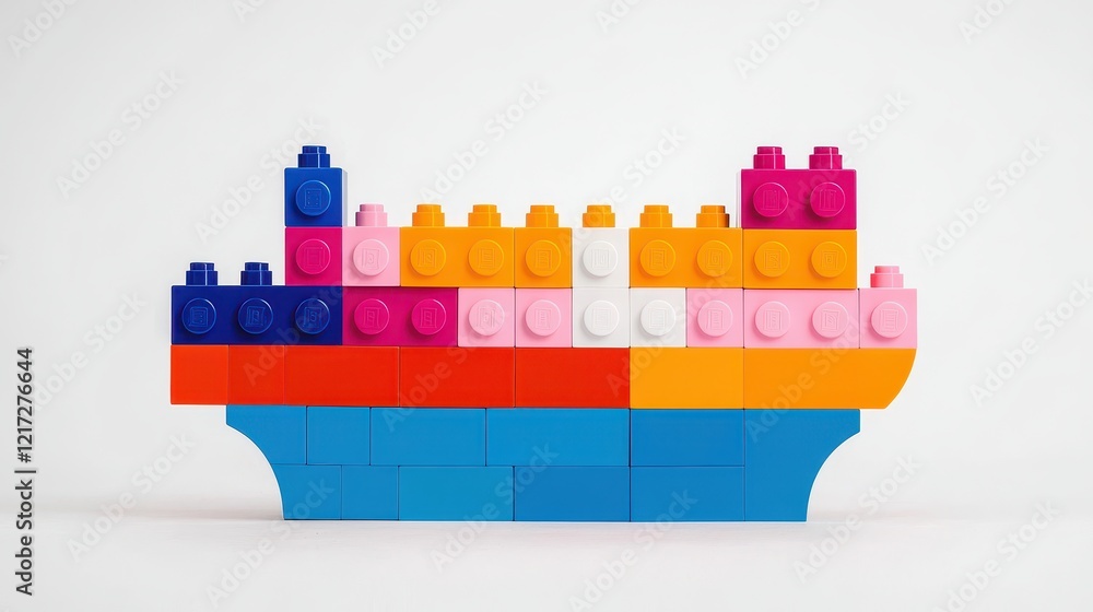 Poster colorful modular toy blocks arranged neatly in vibrant primary colors