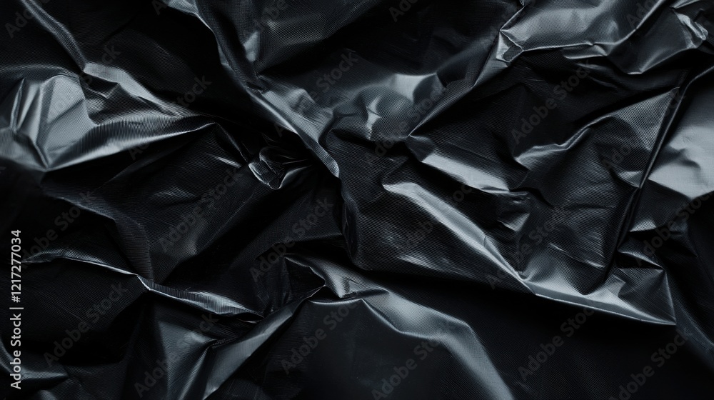 Poster close-up of a black fabric texture. the fabric appears to be crumpled and wrinkled, creating a textu