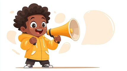 A Young Boy Using A Megaphone To Make An Announcement