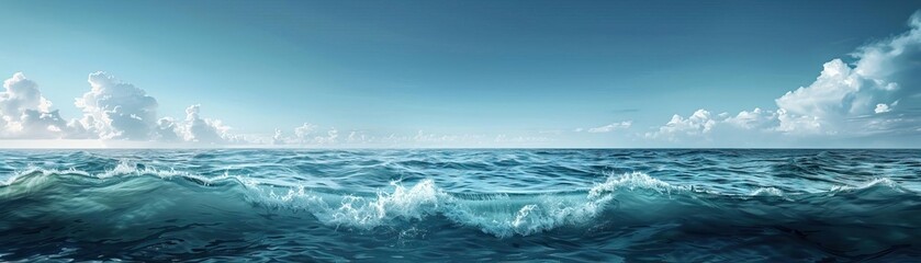 Fototapeta premium A serene ocean view with gentle waves, under a clear sky, reflecting calmness and natural beauty.