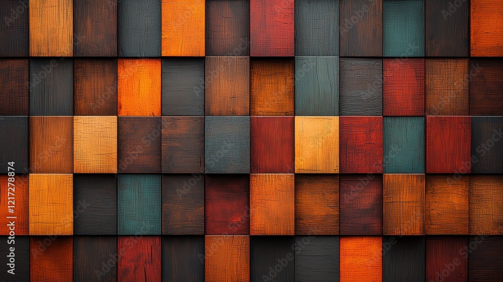 Poster abstract composition of warm wooden cubes forming unique geometric patterns