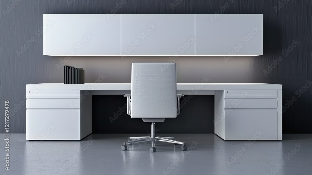 Poster modern modular workspace with sleek lighting and functional design features