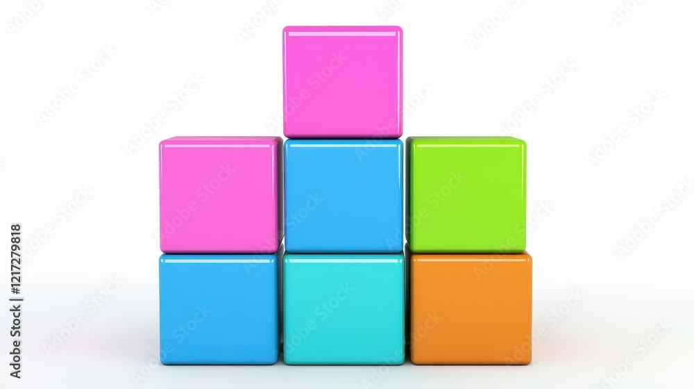 Poster stacked modular cubes in vibrant primary colors isolated on white background
