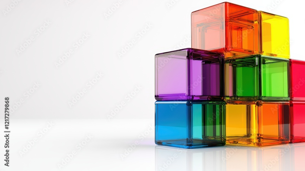Aufkleber stacked modular cubes with glossy finish and gradient colors on white background