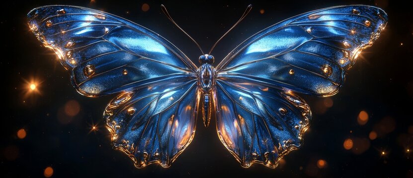 In a graceful pose, the Morpheus butterfly reveals its distinctive characteristics and fine patterns in a photograph, with generous empty space around it for text or image overlays