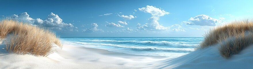 Ocean view panorama with dunes at a Baltic Sea beach
