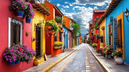 Obraz premium Bustling street life showcasing the charm of Santa Fe, Peru.