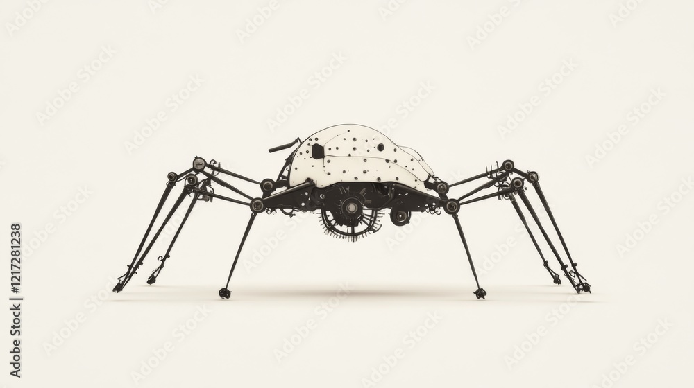 Poster futuristic robotic spider design showcasing intricate mechanics against a minimalist backdrop