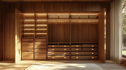 Sleek design with ample storage space in a natural wood wardrobe.