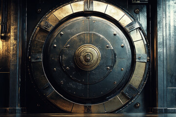 Obraz premium An old bank vault that's closed looking at the vault door directly ahead