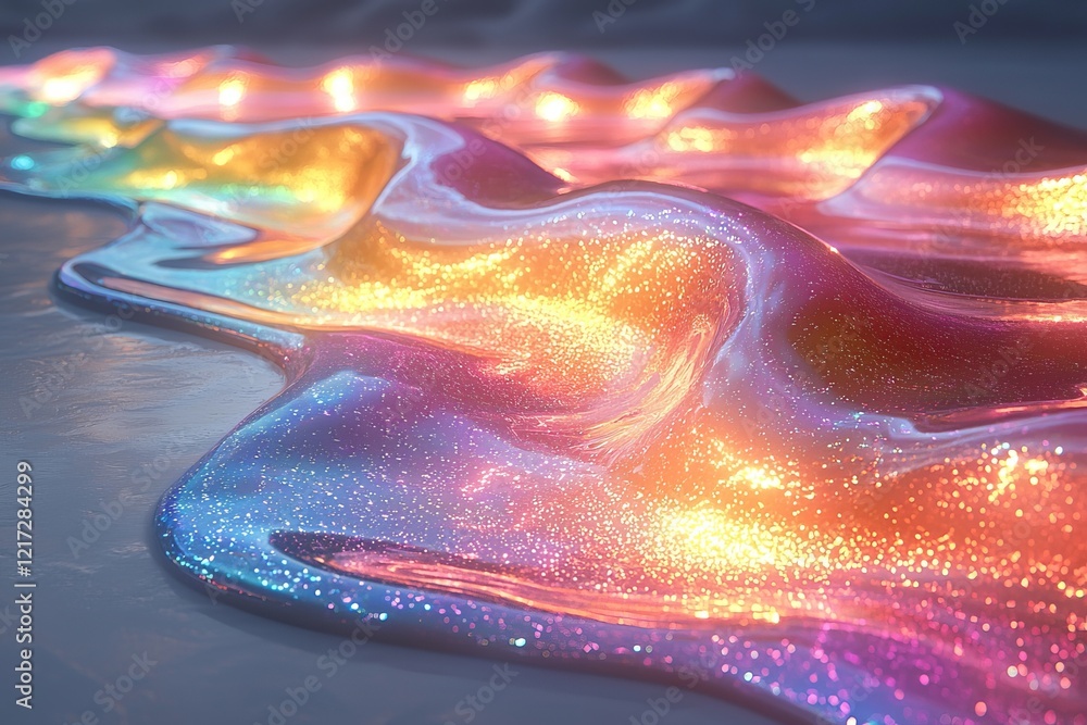 Poster a texture overlay with a curved rainbow light and refraction for photos and mockups. features an org