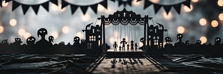 Spooky Halloween Shadow Puppet Show with Ghosts and Haunted Houses