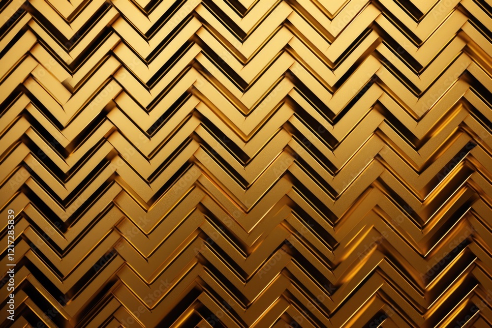 Poster a gold and black chevron pattern with a shiny, metallic look. the pattern is made up of many small t
