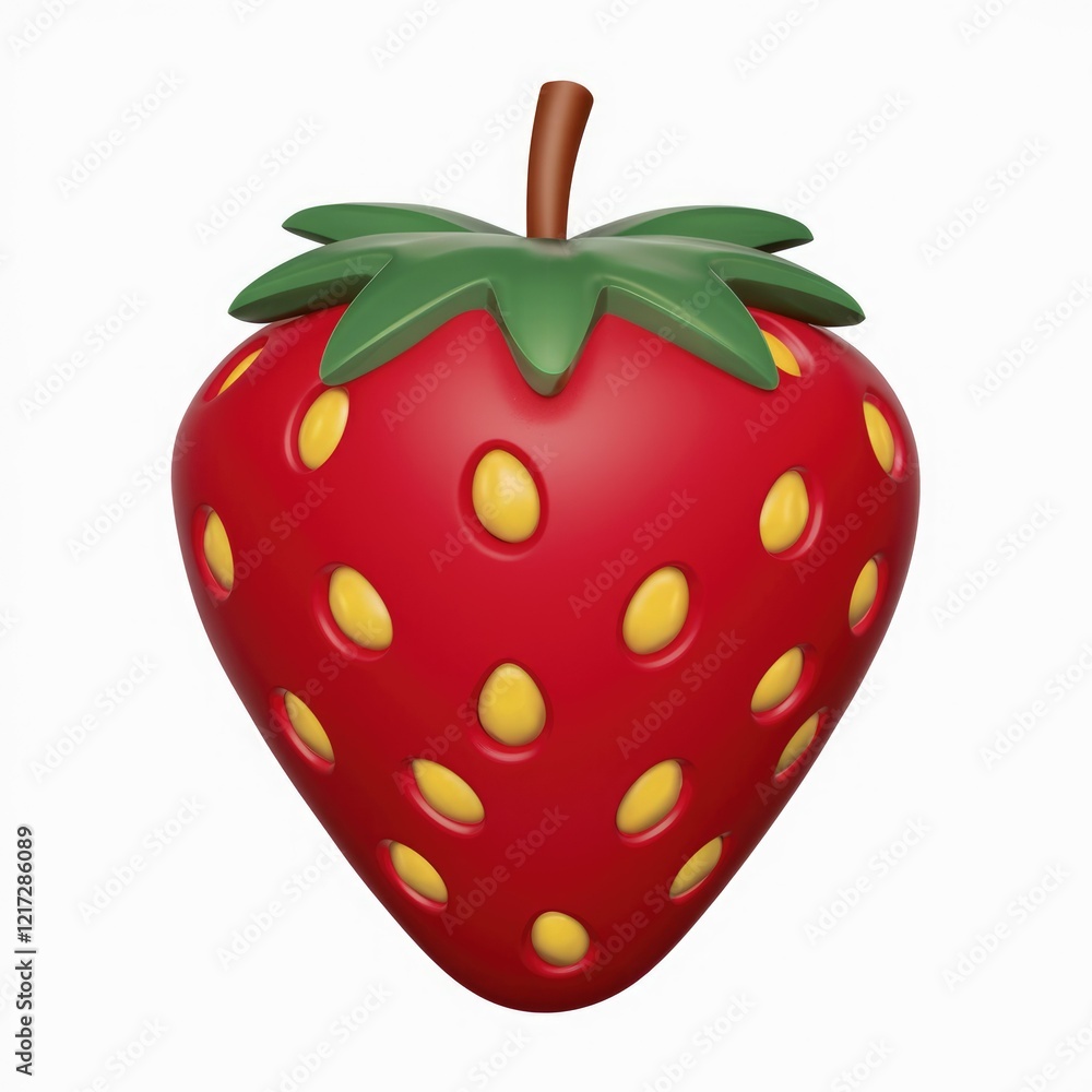 Poster a 3d rendering of a red strawberry with yellow seeds.