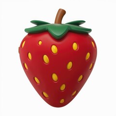 A 3D rendering of a red strawberry with green leaves and yellow seeds.