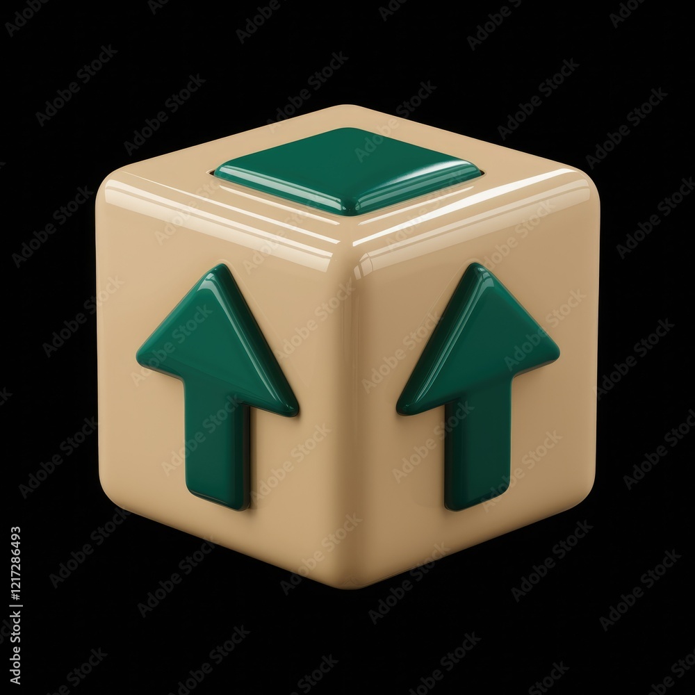 Aufkleber a 3d rendering of a beige cube with two green arrows pointing upwards.