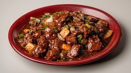 Fototapeta premium Indulge in savory stoofvlees, a traditional Belgian beef stew with rich flavors and tender meat