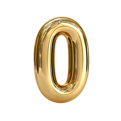 A shiny golden number zero, perfect for creative design and decoration projects. transparent background