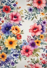 Vibrant watercolor flowers in a circular pattern with subtle texture,  colorful,  floral