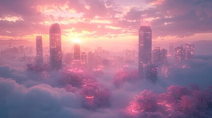 Fototapeta premium With Stock, I imagined a cityscape bathed in light purple