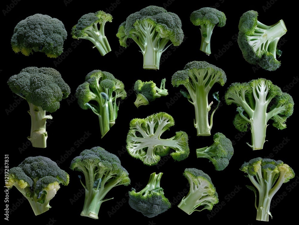 Poster a close up of many pieces of broccoli. concept of abundance and freshness, as the broccoli is displa
