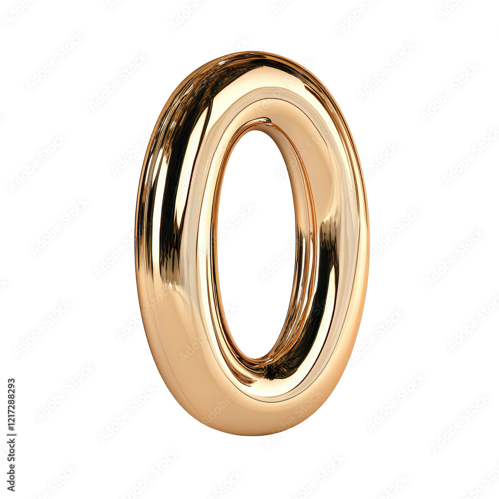 Poster shiny golden 3d rendering of the number zero, perfect for modern designs. transparent background