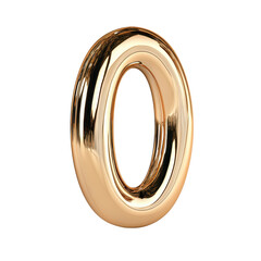 Shiny golden 3D rendering of the number zero, perfect for modern designs. transparent background