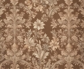 Fototapeta premium Whimsical damask pattern featuring foliage and botanical elements in muted earth tones, earthy colors, leaf motif, rustic elegance