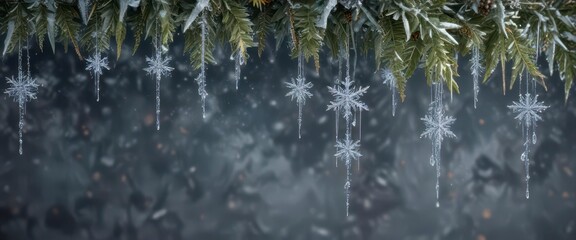 Winter festive holiday banner with snowflakes and icicles,  banner,  decoration