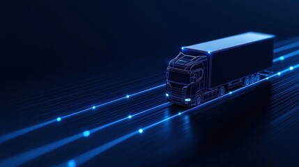 Truck driving on a highway showcasing blue light and advanced automation transportation technology