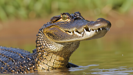 Fototapeta premium Close-up of a colorful caiman in natural habitat 