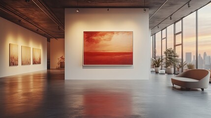 Dramatic Empty White Painting Frame Hanging in Modern Gallery Space