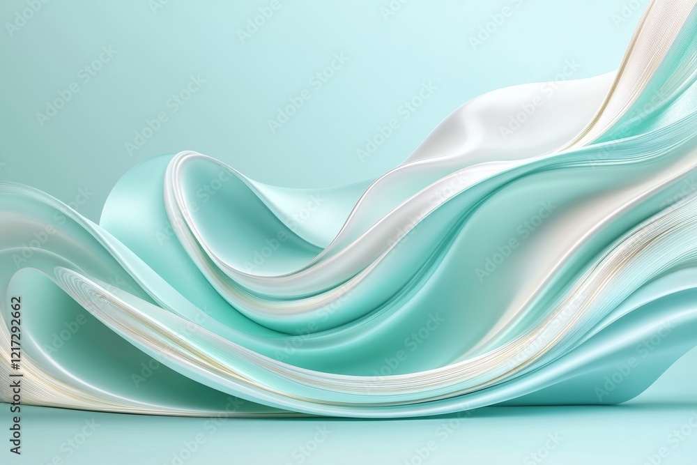 Poster a minimalist depiction of a wave curling gently in soft blue gradients on a clean background