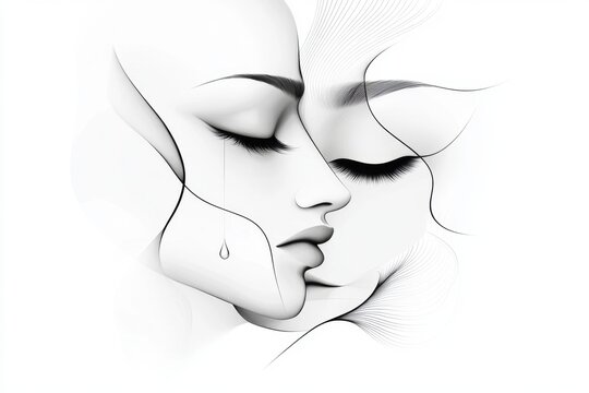 A minimalist illustration of a face with furrowed brows and a single tear, drawn in bold, simple lines to convey worry and emotion