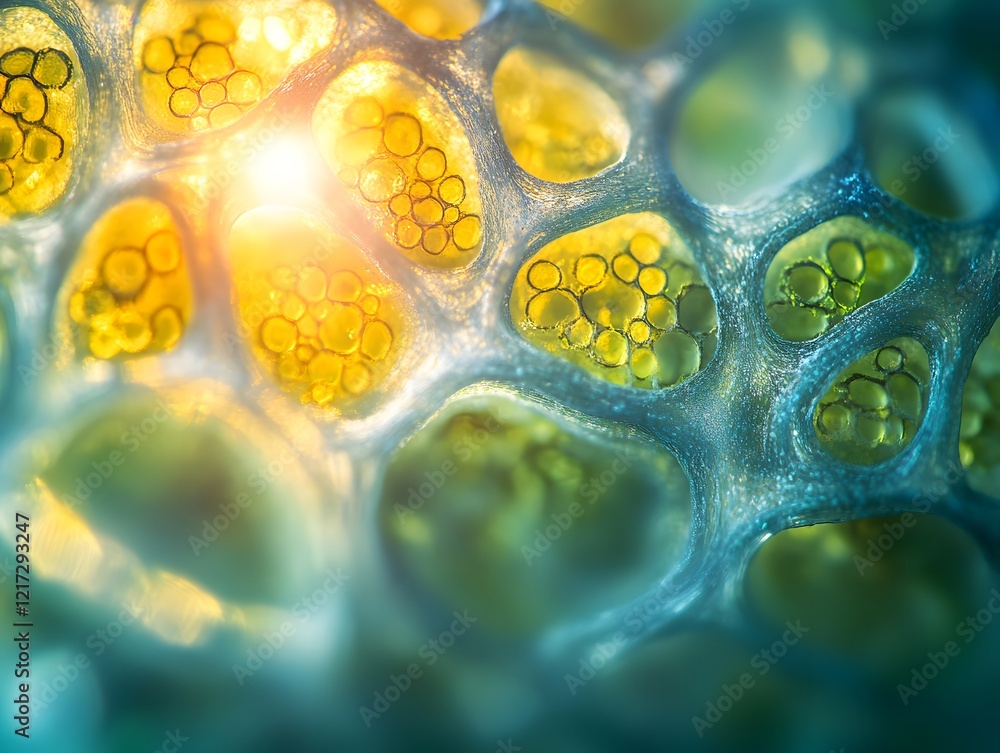 Poster Intricate Close-Up of Hexagonal Honeycomb Structure Showcasing Beautiful Light Interaction and Organic Patterns for Nature and Science Themes