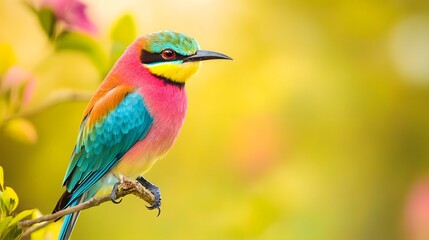 Obraz premium Colorful bird perched on a branch against a blurred background in a natural setting. Generative AI