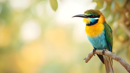 Obraz premium Colorful bird perched on a branch against a blurred background in a natural setting. Generative AI