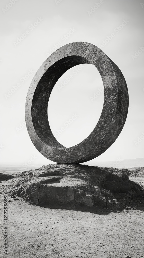 Poster unique wooden circular sculpture on display with natural patterns and a sturdy base