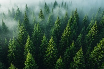 Fototapeta premium Growth Light Valley Nourishes a Lush Green Pine Forest Nestled in Wilderness Mountains