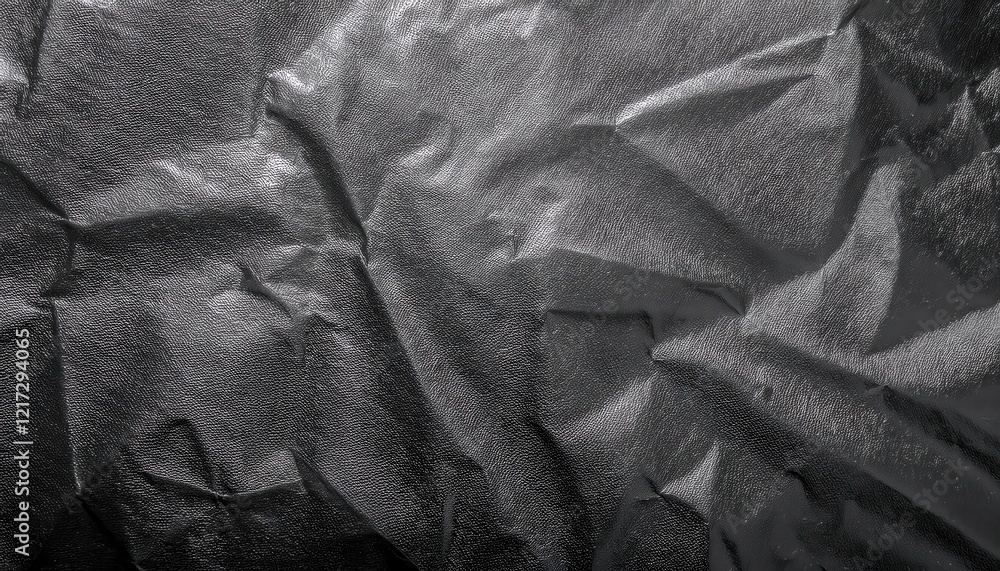 Aufkleber crumpled textured black fabric with reflective glossy surface, abstract geometric folds for background, texture design usage