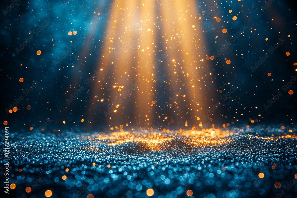 Poster defocused rays with blur light overlay. sun beam leak reflection creates a bokeh gleam effect. golde