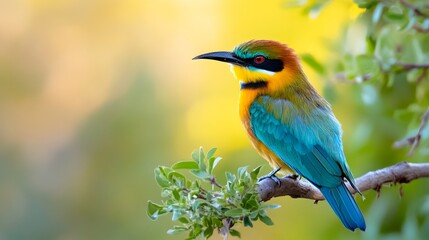 Obraz premium Colorful bird perched on a branch against a blurred background in a natural setting. Generative AI