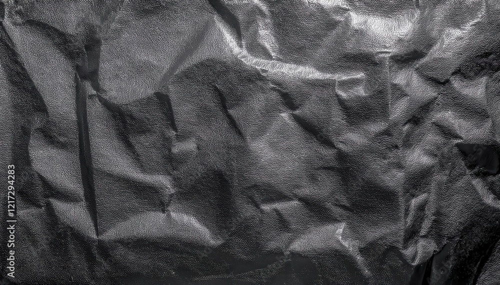 Aufkleber crumpled textured black fabric with reflective glossy surface, abstract geometric folds for background, texture design usage